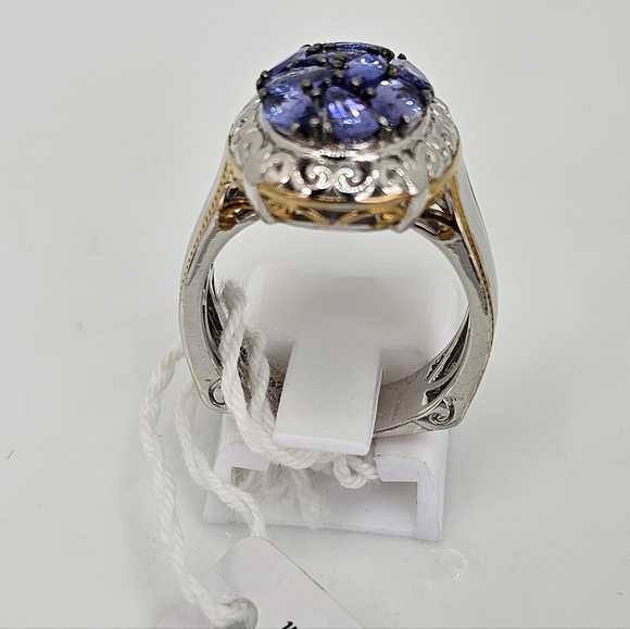 Gems En Vogue Tanzanite Cluster Ring Palladium Sterling Silver 24k Size 7! New - Picture 5 of 8